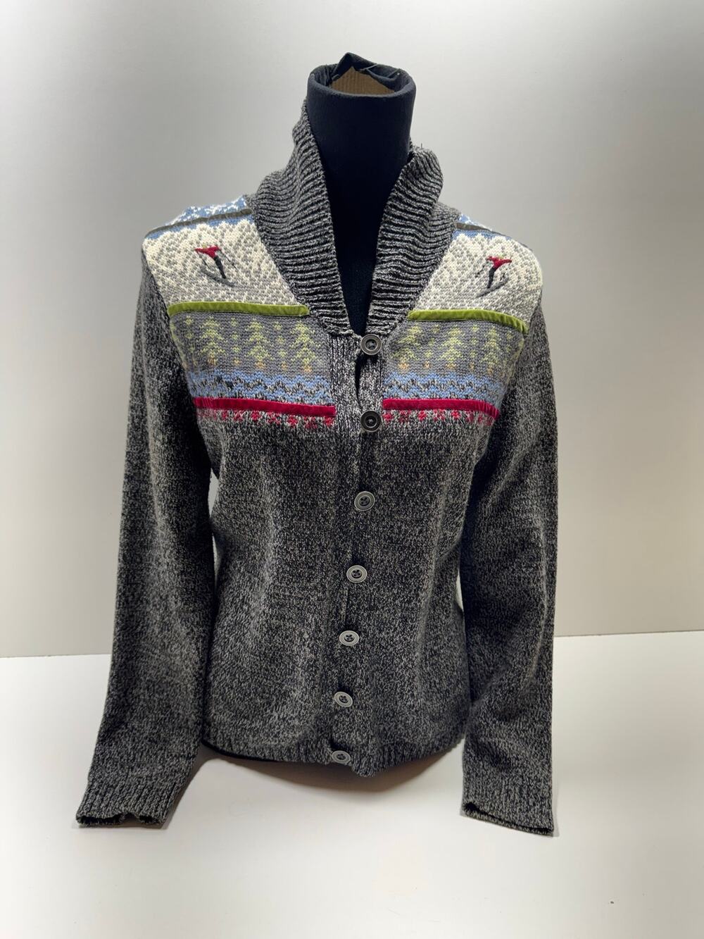 Vintage Woolrich Women’s Button Front Cardigan Sz Medium Gray Christmas